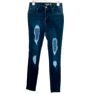 REFUGE Dark Wash Distressed Skinny Jeans